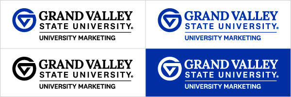 Tertiary markleft logo in 2-color, GVSU blue, black, and white